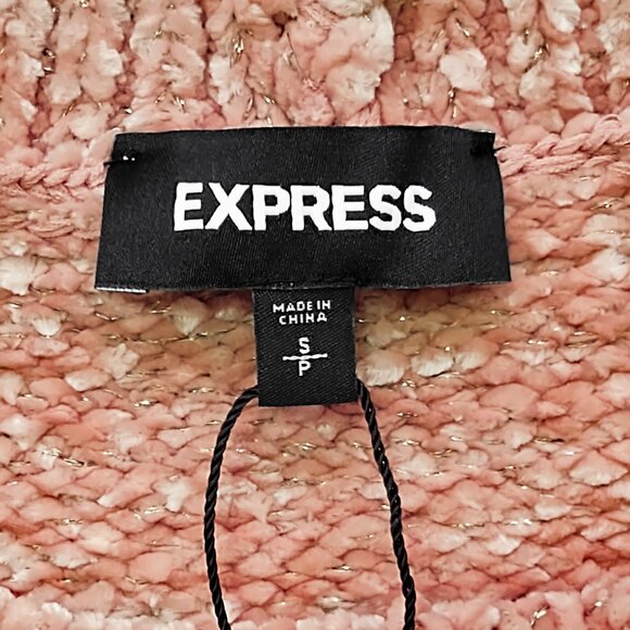 NWT EXPRESS Pink Metallic Cold Shoulder Chenille Sweater Small Bell Sleeve S NEW - Picture 6 of 8